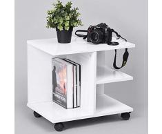 BAKAJI Mesa de café para salón multifunción Mesa sofá Porta TV revistas mesita de Noche con Ruedas de Madera melamina (Blanco)