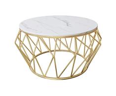 Mesa de Centro Redonda de mármol de 60 cm Mesa Auxiliar Circular para Sala de Estar Comedor Mesa de Lectura para refrigerios, Blanco/Dorado