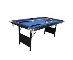 PLAY4FUN Billar Plegable, Mesa de Billar con Accesorios, 193 x 109 x 81 cm - Negro con Paño Azul