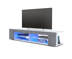 Mesa para TV Lowboard Movie, Cuerpo en Blanco Mate/Frentes en avola Antracita con iluminación LED en Azul