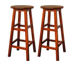 Deuba 2x Taburetes de bar marrónes altos de madera de acacia sillas de estilo colonial para barras salón cocina eventos