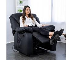 ECODE Sillón de Masaje Relax Monaco, 10 Vibromotores Ondulantes, Reclinación 160º, Función Calor, Programas Auto, Vibro Ondulación, A++, ECO-8590 (Negro)