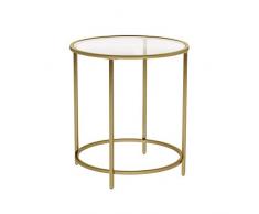 VASAGLE Mesa Auxiliar Redonda, Mesita de Noche de Cristal con Marco de Metal Dorado, Mesa de Centro Pequeña, para Salón, Balcón, Robusto y Estable, Decorativo, Dorado LGT20G