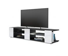 Mesa para TV Lowboard Movie V2, Cuerpo en Negro Mate/Frentes en Blanco de Alto Brillo