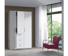 Habitdesign WRD353BO - Armario tres puertas y tres cajones, acabado en color Blancoo Brillo, medidas: 117x203x52 cm de fondo