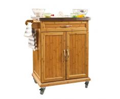 SoBuy Luxus-Carrito de cocina con piso de acero, estantería de cocina, carrito de servir de bambú de alta calidad L60xP45xA90cm, FKW13-N