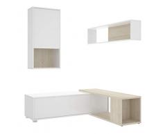 Miroytengo Mueble Salon esquinero TV OBI Moderno Comedor Color Blanco Brillo y Madera Natural 180x130x120 cm