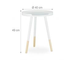 Relaxdays Mesa Auxiliar, Madera, Blanco, 40x40x49 cm