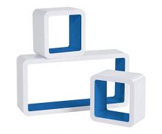 WOLTU RG9229dbl - Juego de 3 estantes de Pared, diseño de Cubos, Color Blanco y Azul Oscuro