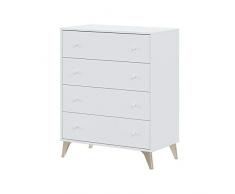 Habitdesign 007804A - Comoda 4 Cajones, Sifonier, Modelo Sweet, Color Blanco Artik, Medidas: 77,5 cm (Largo) x 40 cm (Fondo) x 95 cm (Alto)
