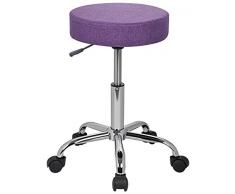 SixBros. Taburete Ajustable en Altura, Taburete Giratorio con Ruedas, Taburete de Tela, Ajustable, púrpura - M-95027-3/2343