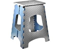 STARK Taburete Plegable Multiusos/Escalón con Mango, hasta 120 kg, Altura 44 cm en Gris-Azul para Cocina, baño, jardín