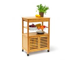 Relaxdays, 80x60x35 cm, Marrón Carrito de Cocina James, Camarera con Ruedas, Almacenaje de Comida, Bambú, Natural