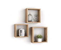 Mobili Fiver, Set de 3 estantes de Pared Cuadrados, Giuditta, Madera Rustica, Aglomerado y Melamina, Made in Italy