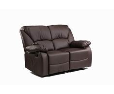 ECODE Sofa Canapé Dos Plazas Reclinable con Masaje por Ondulación Vibrante, Calor Lumbar, Polipiel ECO-8590/2 Marrón