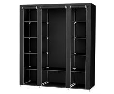 SONGMICS Armario Plegable de Tela, Ropero de Metal y Cubierta de Tela con Cremalleras, 150 x 45 x 180 cm, para Ropa, Negro LSF03H