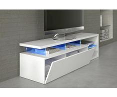 Habitdesign 026630BO - Modulo de TV Moderno, Mueble Salon, Color Blanco Brillo y Luces LED, Medidas: 150x41x43 cm de Altura