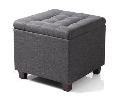 WOLTU SH18dgr - Taburete con Espacio de Almacenamiento, baúl, Tapa extraíble, Asiento Acolchado de Lino, 45 x 45 x 41 cm, Color Gris Oscuro