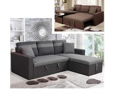 Bagno Italia - Sofá cama esquinero 223 cm de microfibra gris o marrón chaise longue reversible con compartimento contenedor reposabrazos con luces LED