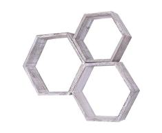 Comfify Estantes Flotantes Hexagonales Montados en Pared Rústicos Blancos - Juego de 3 - Grandes, Medianos y Pequeños - Estantes para Recámaras, Salones y más - Decoración de Pared de Panal de Abeja