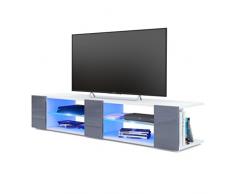 Mesa para TV Lowboard Movie V2, Cuerpo en Blanco Mate/Frentes en Gris de Alto Brillo con iluminación LED en Azul