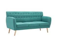 vidaXL Sofá de 3 Plazas Tapizado de Tela 172x70x82cm Verde Mobiliario Hogar