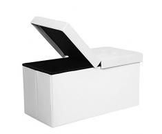 SONGMICS Puff Baúl Plegable Taburete de almacenamiento 80 L Tapa plegable Carga máxima de 300 kg Blanco 76 x 38 x 38 cm LSF45WT