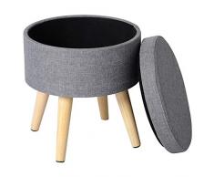 WOLTU SH08hgr-1 - Taburete con Espacio de almacenaje, Tapa extraíble, Asiento Acolchado de Lino, Madera Maciza, Color Gris Claro
