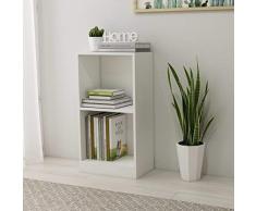 UnfadeMemory Estantería Librería de 2 Niveles,Estante de CD DVD,Armario Auxiliar,Madera Aglomerada,60x24x74,5cm (Blanco, 40x24x75cm)