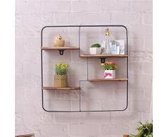 HQQ Estilo Vintage Estante de Pared Cuadrado Madera y Hierro Material de Metal para Bar/Sala de Estar/Dormitorio Pantalla Decorativa Estantería Flotante Bastidor de Unidad de Bastidor, L50.5 * D10