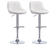 WOLTU 2X Taburete de Bar con Respaldo Cuero Sintético Taburetes Alto Cocina Regulable en Altura Taburete Giratorio Sillas Bar Taburete de Escritorio Blanco BH23ws-2