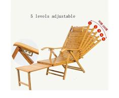 YLCJ 5 Niveles Ajustable Chaise Bamboo Lounge Chair Sillón Plegable al Aire Libre Chaise Lounge Chair Reclinable Patio Pool Sun Reposapiés Extensión Plegable