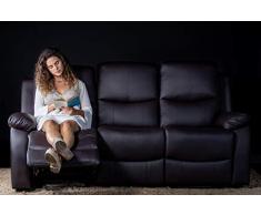 ECODE Sofa Tres Plazas con Masaje Vibrante Programable, Calor Lumbar, Polipiel , Reclinable ECO-8200/3 Negro