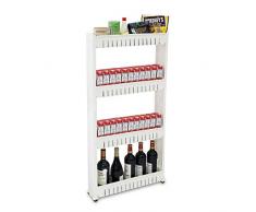 Todeco - Estante con Ruedas, Estantería de Almacenamiento con Ruedas - Material: Plástico - Peso: 2,44 kg - 4 compartimientos, 112 x 54 x 12 cm, Blanco