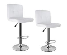 Homfa 2 Taburetes de Bar Silla de Bar con Respalda Regulable y Giratoria para Cocina y Bar Acero Cromado de PU Carga de 160kg Blanco