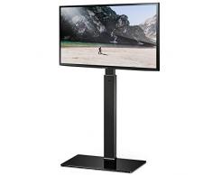 FITUEYES Soporte de Suelo para TV de 27 a 55 Pulgadas hasta 40kg Giratorio 60 Grados Altura Ajustable Soporte de Televisión LED LCD Plasma Curva Plana con Base de Vidrio Templado Máx. VESA 400x400 mm