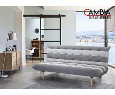 CAMBIA TUS MUEBLES - Sofá Cama Véneto Clic clac 3 plazas tapicería en Tela con Rayas de Color Gris Claro y Antracita 190 X 95 cm