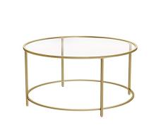 VASAGLE Mesa de Centro Redonda, Mesa de Cristal con Marco de Acero Dorado, Mesa de Salón, Mesa de Café, Robusta, Estable, Decorativa, Color Dorado LGT21G