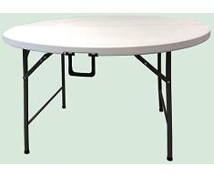 Bricoworld Mesa Redonda Plegable al Centro Multiusos de Resina de 120 cm de diametro y Alto 74 cm Color Blanco Crudo