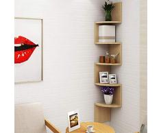 MJY Estanterías de Almacenamiento Estantería de Pared de Varias Plantas Estantería de decoración de la Sala de Estar Estante de exhibición Estantería de Esquina de Madera montada en la Pared,Nogal Cl