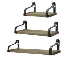 Conjunto de 3 estantes rústicos | Juego de estante flotante de almacenamiento de madera | Estantes decorativos de pared | Soportes y fijaciones de acero incluidos | M&W (Gris)