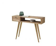 HOGAR24 ES Kronos 100- Mueble Recibidor-Entrada, Diseño Industrial-Vintage, Cajón, Estante y Patas, Madera Maciza Natural. Medidas: 100 cm x 30 cm x 75 cm