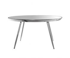 DRW Mesa de Centro Redonda de Metal Acero y Espejo en Cromado 76x40cm