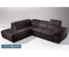 Dafne Italian Design Sofá cama esquinero de 3 plazas con chaise longue a la izquierda. Piel sintética marrón (cm. 285 x 245 x 97 cm.