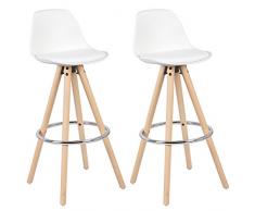 WOLTU® 2 x Taburete de Bar con Respaldo, Marco de Madera Maciza Imitación de Cuero, para Cocina, Bar, Paquete de 2 Unidades Blanco