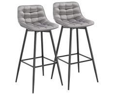 WOLTU 2X Taburete de Bar con Respaldo Paquete de 2 Marco de Metal Muebles Cocina Asiento de Terciopelo Taburete Alto Cocina Sillas Alta Bar Cocina Gris Claro BH143hgr-2