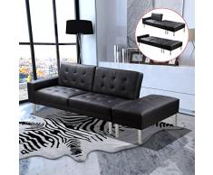 Tidyard Sofá Cama con Otomana,Estilo Contemporáneo,Estructura de Madera,Tapicería de Cuero Artificial,Negro