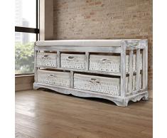 ECD Germany Banco con 5 Cestas - AnxAlxPr 78 x 36 x 45 cm - Madera de Paulownia blanca cómoda con cajones para dormitorio salón y habitación niños armario auxiliar con cestas mueble almacenamiento