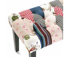 Versa 19500603 Taburete Pie de Cama Romantic Patchwork Banco, Madera y algodón, 45 x 40 x 80 cm