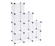 SONGMICS Estantería Modular de 9 Compartimentos, Organizador Modular de Plástico, Zapatero, Cada Cubo de 30 x 30 x 30 cm, Salón, Dormitorio, Estudio, con Martillo de Goma y Hierro, Blanco LPC115S